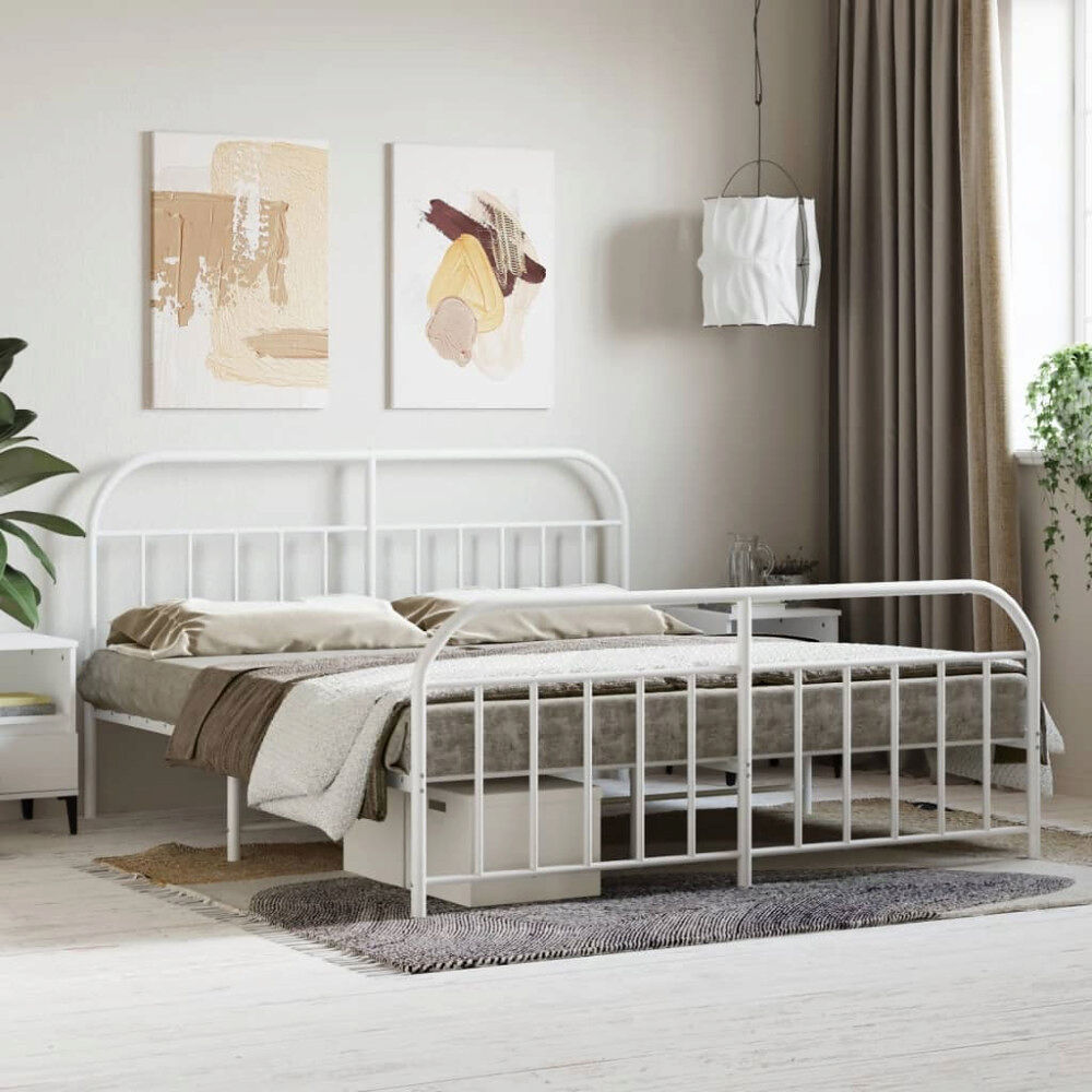 vidaXL Sängram med huvudgavel och fotgavel vit metall 183x213 cm