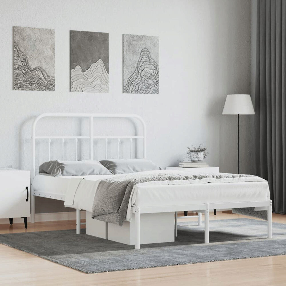 vidaXL Sängram med huvudgavel metall vit 120x190 cm