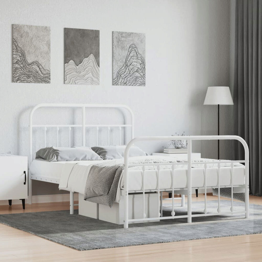 vidaXL Sängram med huvudgavel och fotgavel vit metall 120x190 cm