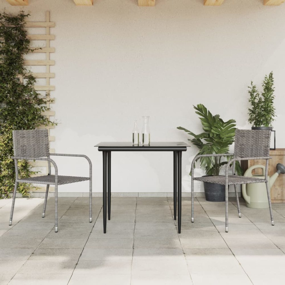 vidaXL Matgrupp för trädgården grå svart 3 delar konstrotting & stål