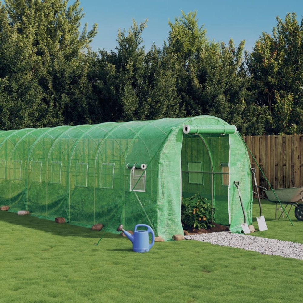 vidaXL Växthus med stålram grön 28 m² 14x2x2 m