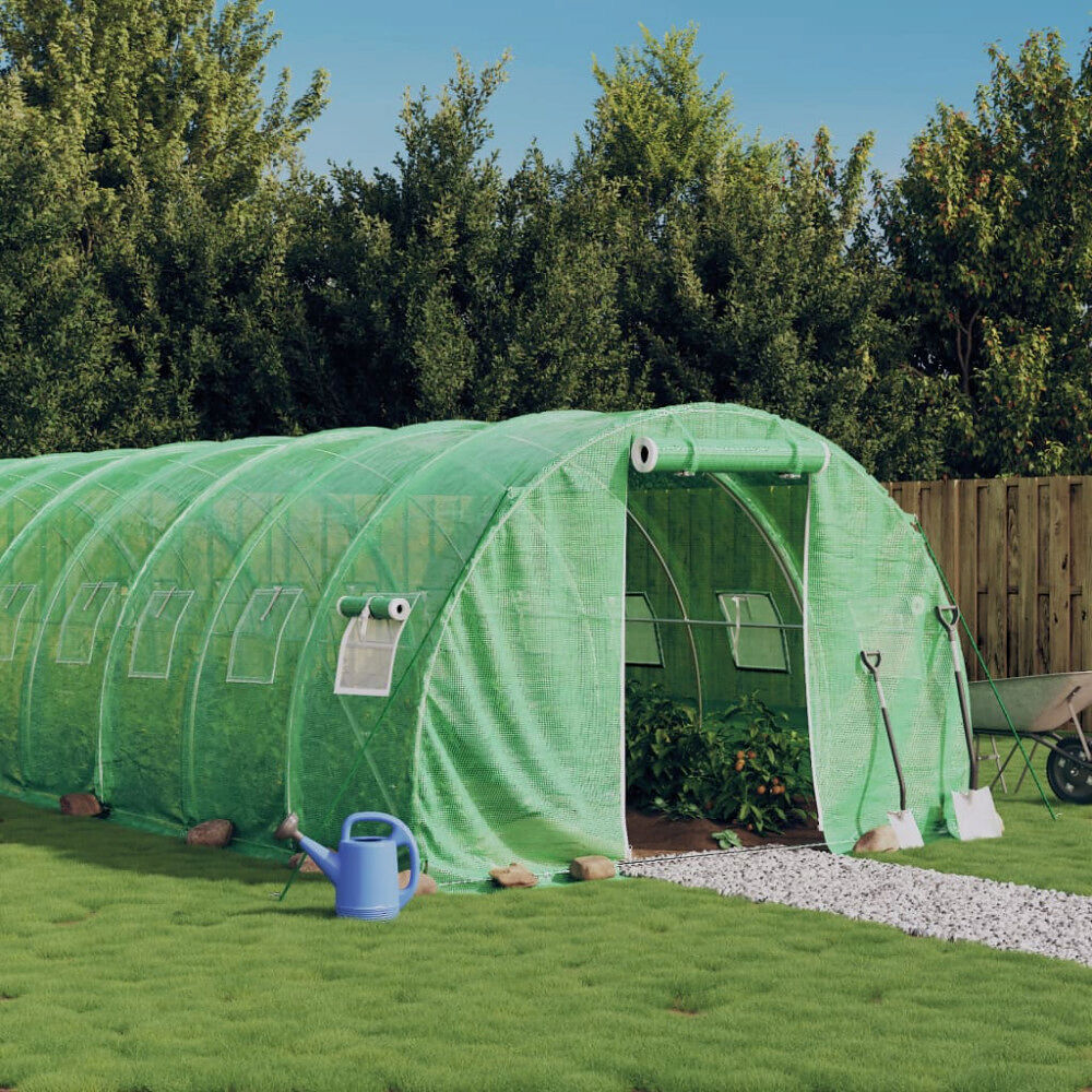 vidaXL Växthus med stålram grön 24 m² 8x3x2 m