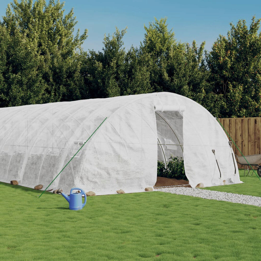 vidaXL Växthus med stålram vit 70 m² 14x5x2,3 m