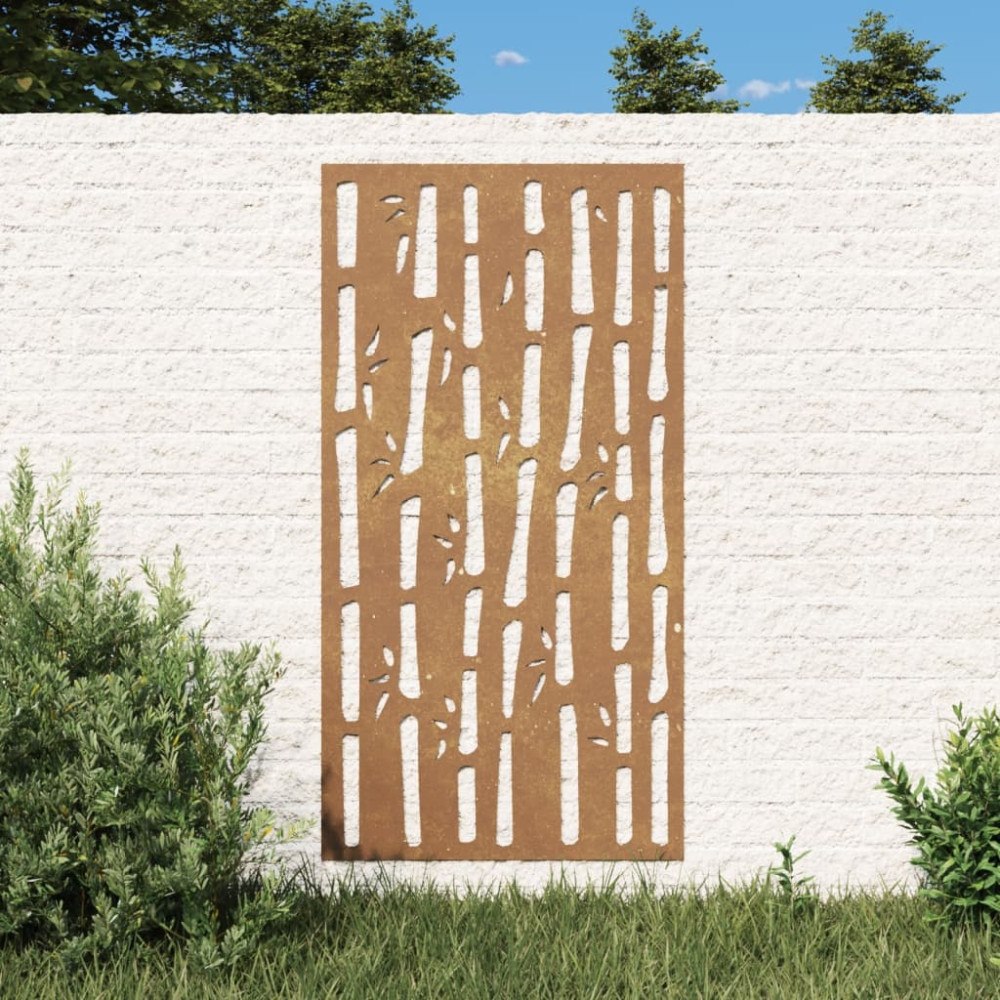 vidaXL Väggdekoration 105x55 cm rosttrögt stål bambudesign