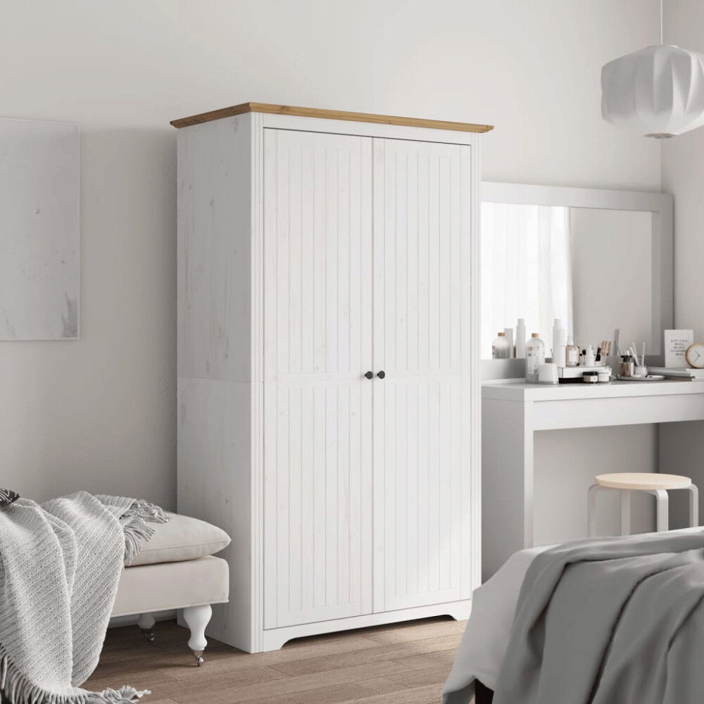 vidaXL Klädskåp BODO vit och brun 99x53,5x173 cm massiv furu