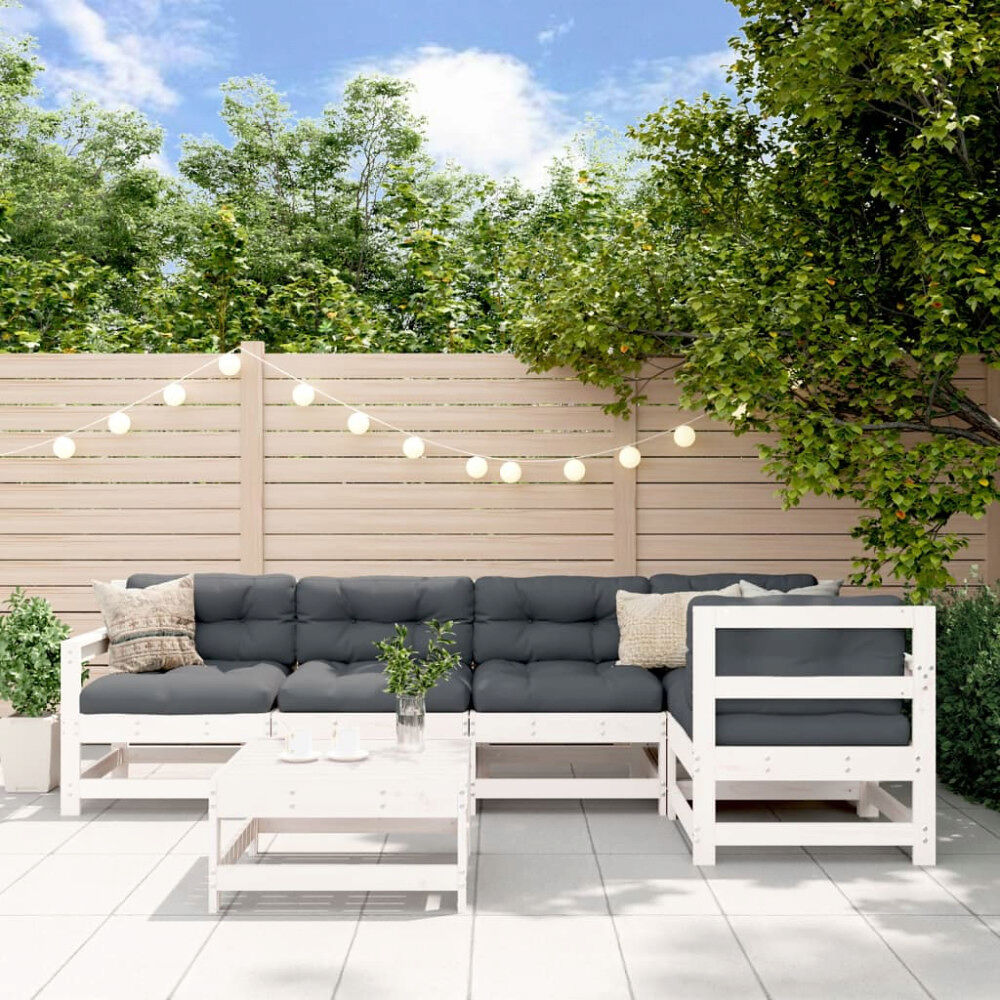 vidaXL Loungegrupp för trädgården med dynor 6 delar vit massiv teak