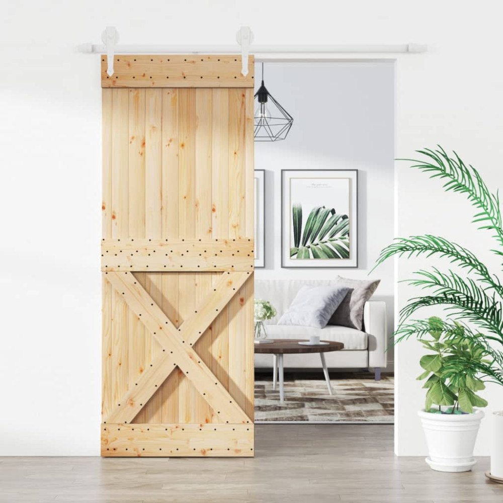 vidaXL Skjutdörr med beslag 80x210 cm massiv furu