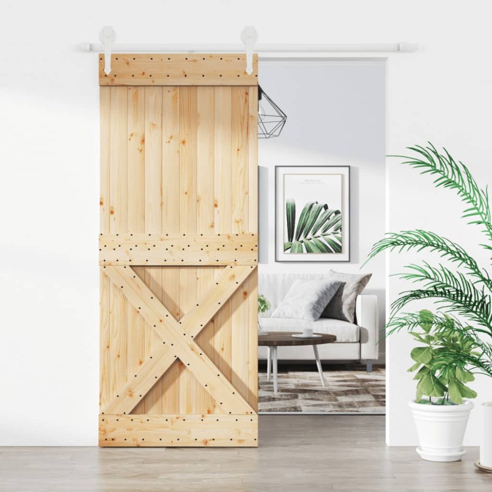 vidaXL Skjutdörr med beslag 85x210 cm massiv furu
