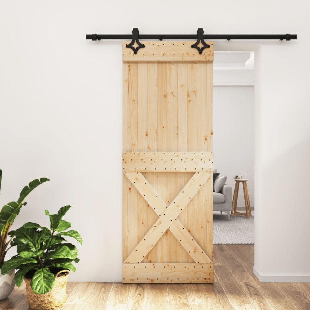 vidaXL Skjutdörr med beslag 80x210 cm massiv furu