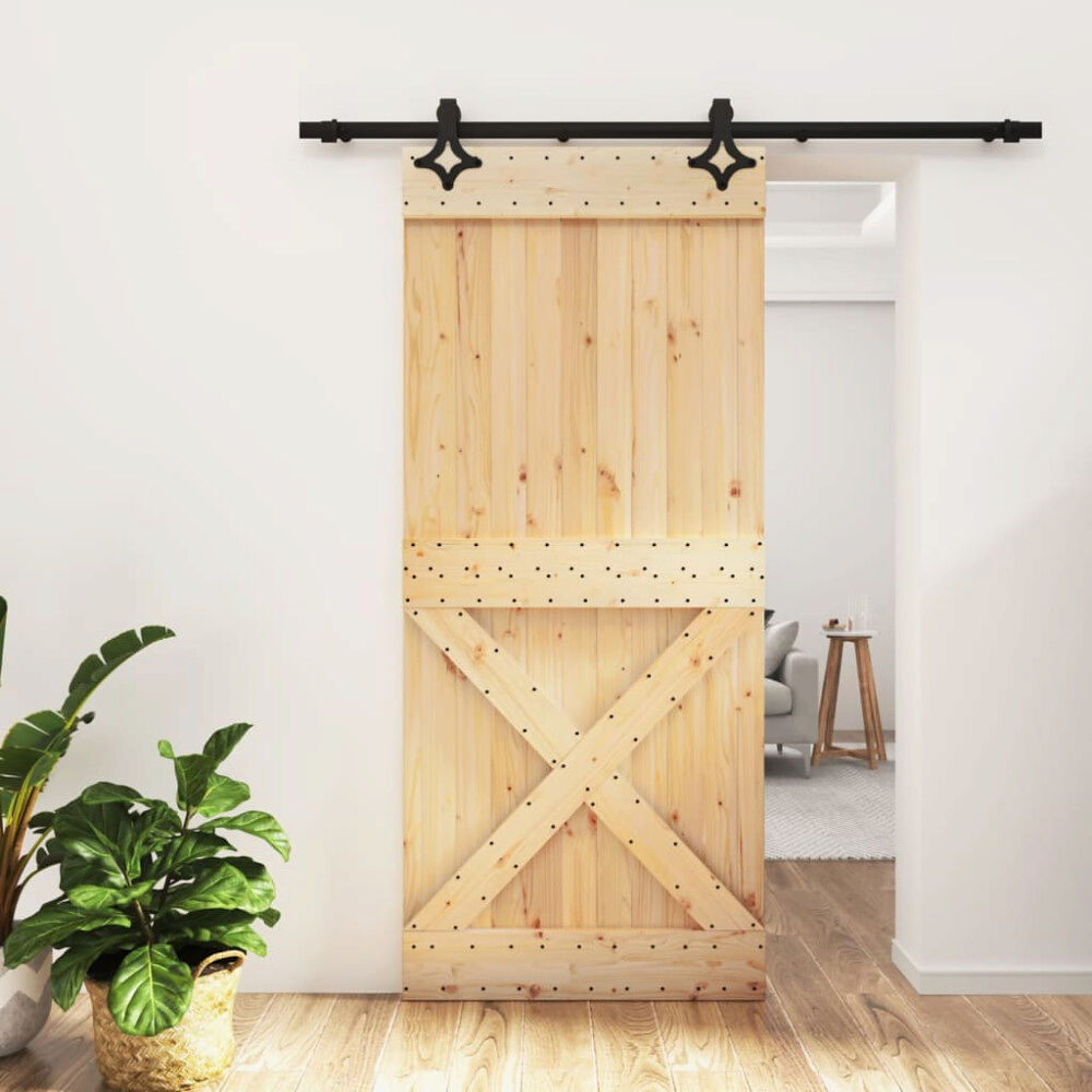 vidaXL Skjutdörr med beslag 90x210 cm massiv furu