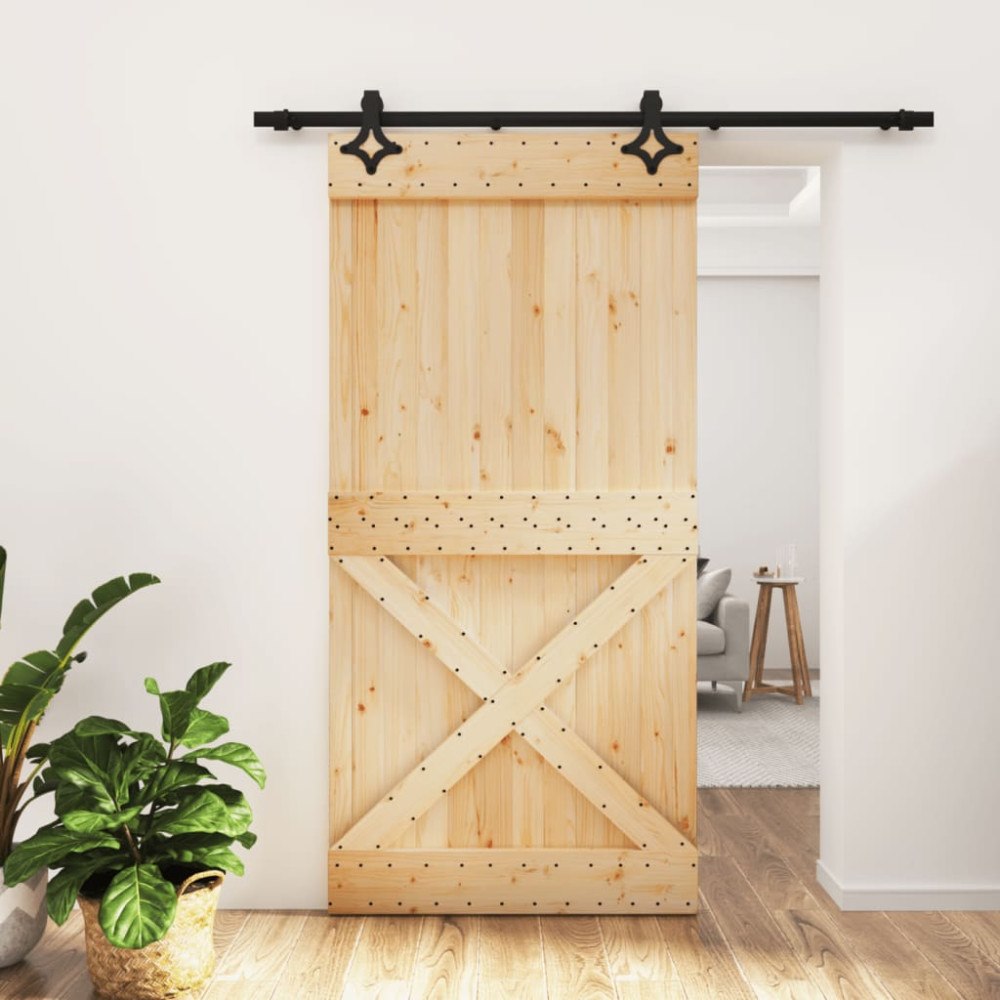 vidaXL Skjutdörr med beslag 100x210 cm massiv furu