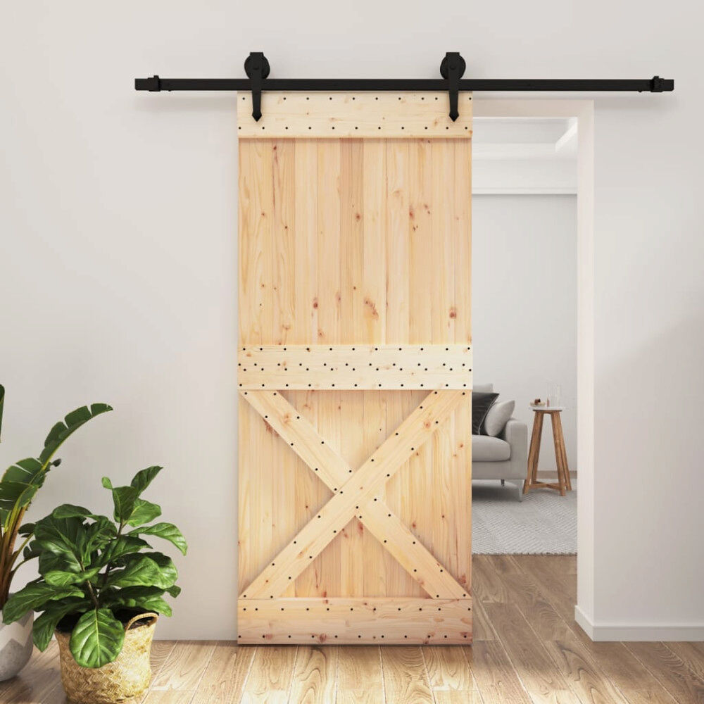 vidaXL Skjutdörr med beslag 90x210 cm massiv furu