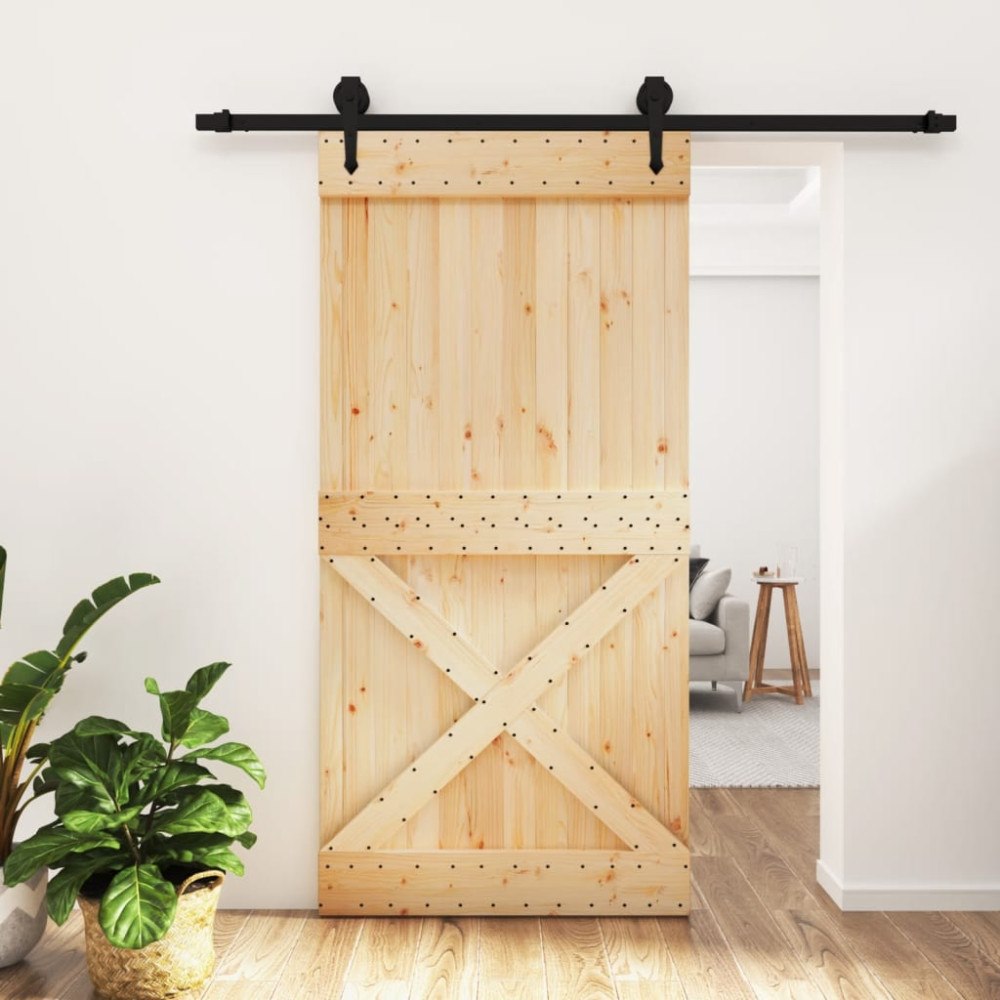 vidaXL Skjutdörr med beslag 100x210 cm massiv furu