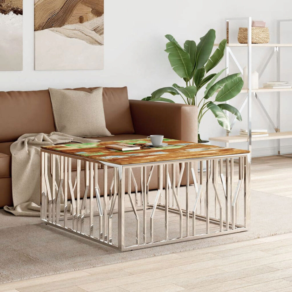 vidaXL Soffbord silver rostfritt stål och massivt återvunnet trä