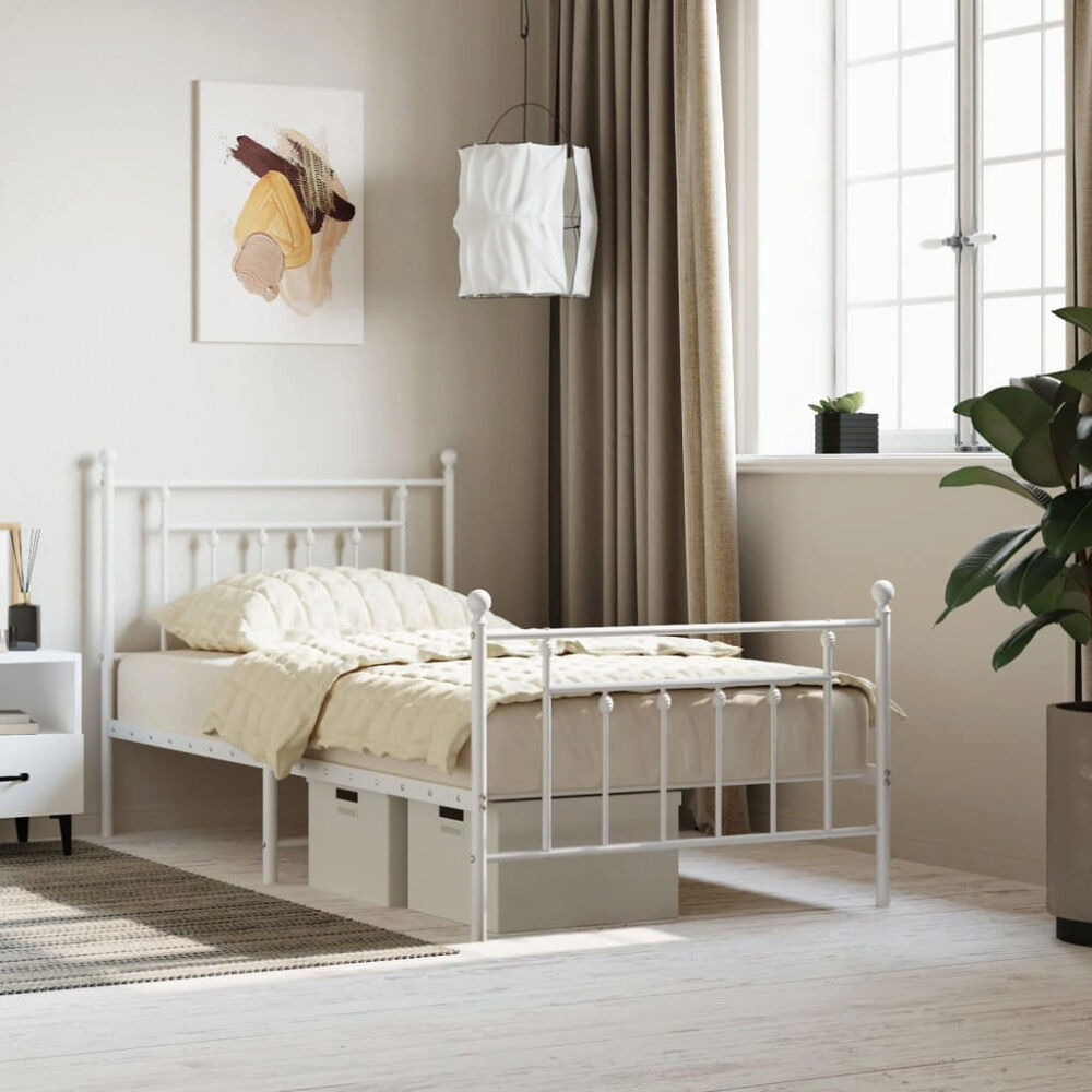 vidaXL Sängram med huvudgavel och fotgavel vit metall 100x190 cm