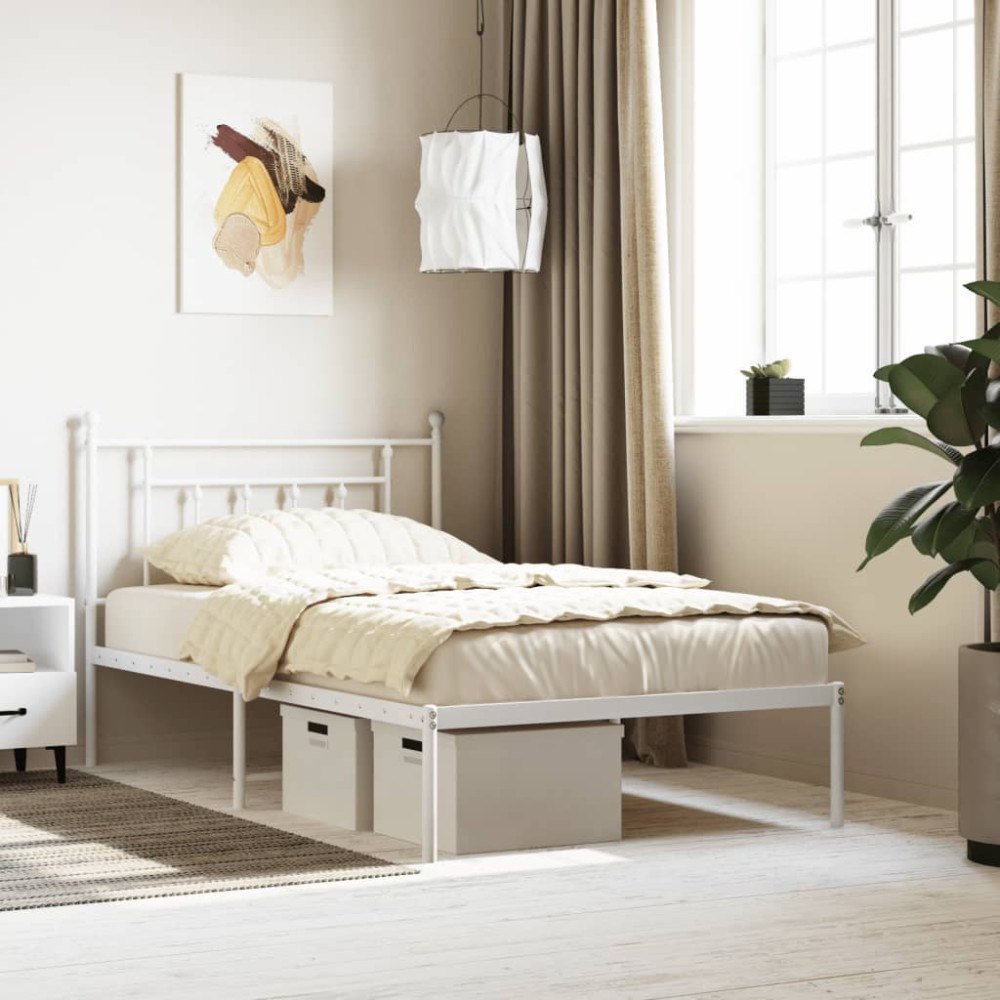 vidaXL Sängram med huvudgavel metall vit 100x200 cm