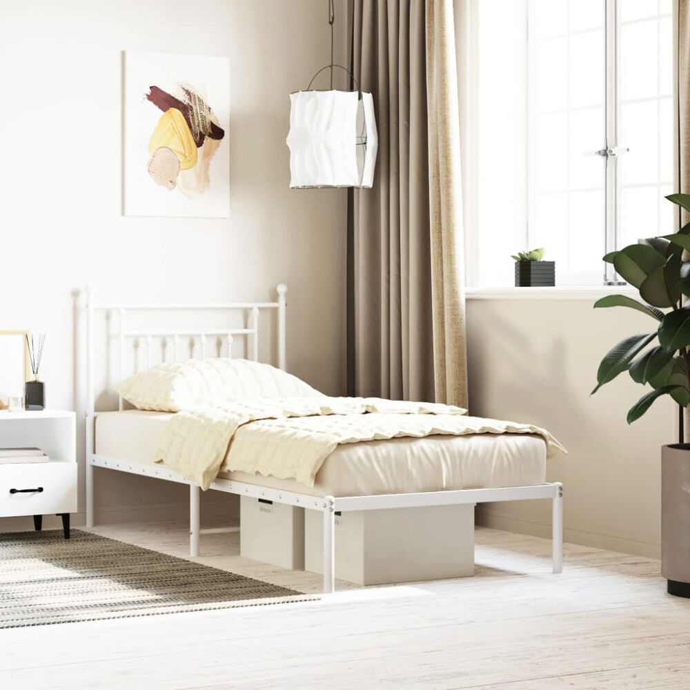 vidaXL Sängram med huvudgavel metall vit 90x200 cm
