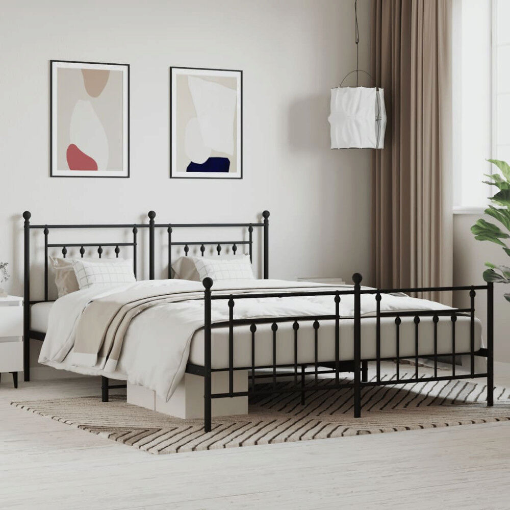 vidaXL Sängram med huvudgavel och fotgavel svart metall 183x213 cm