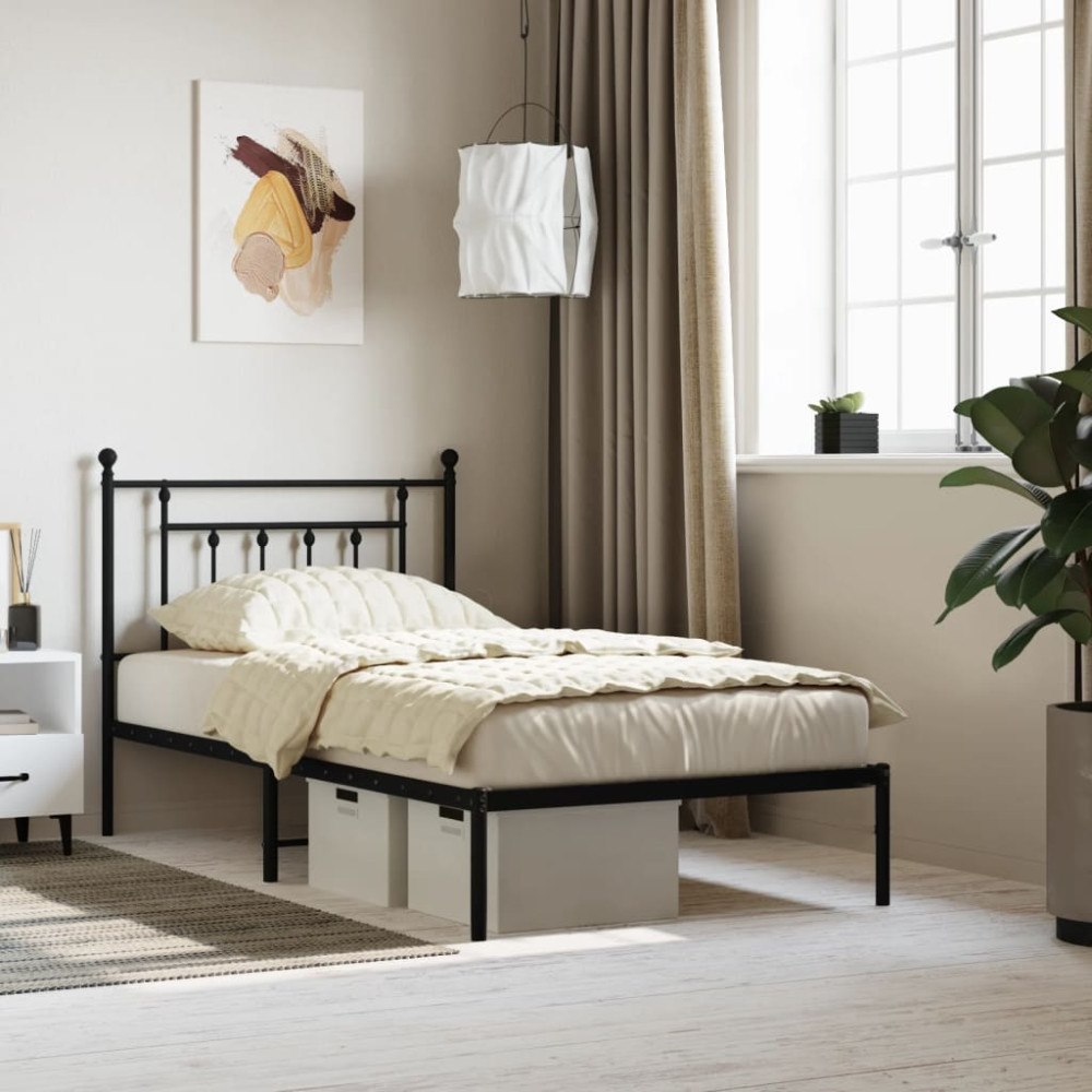 vidaXL Sängram med huvudgavel metall svart 100x190 cm