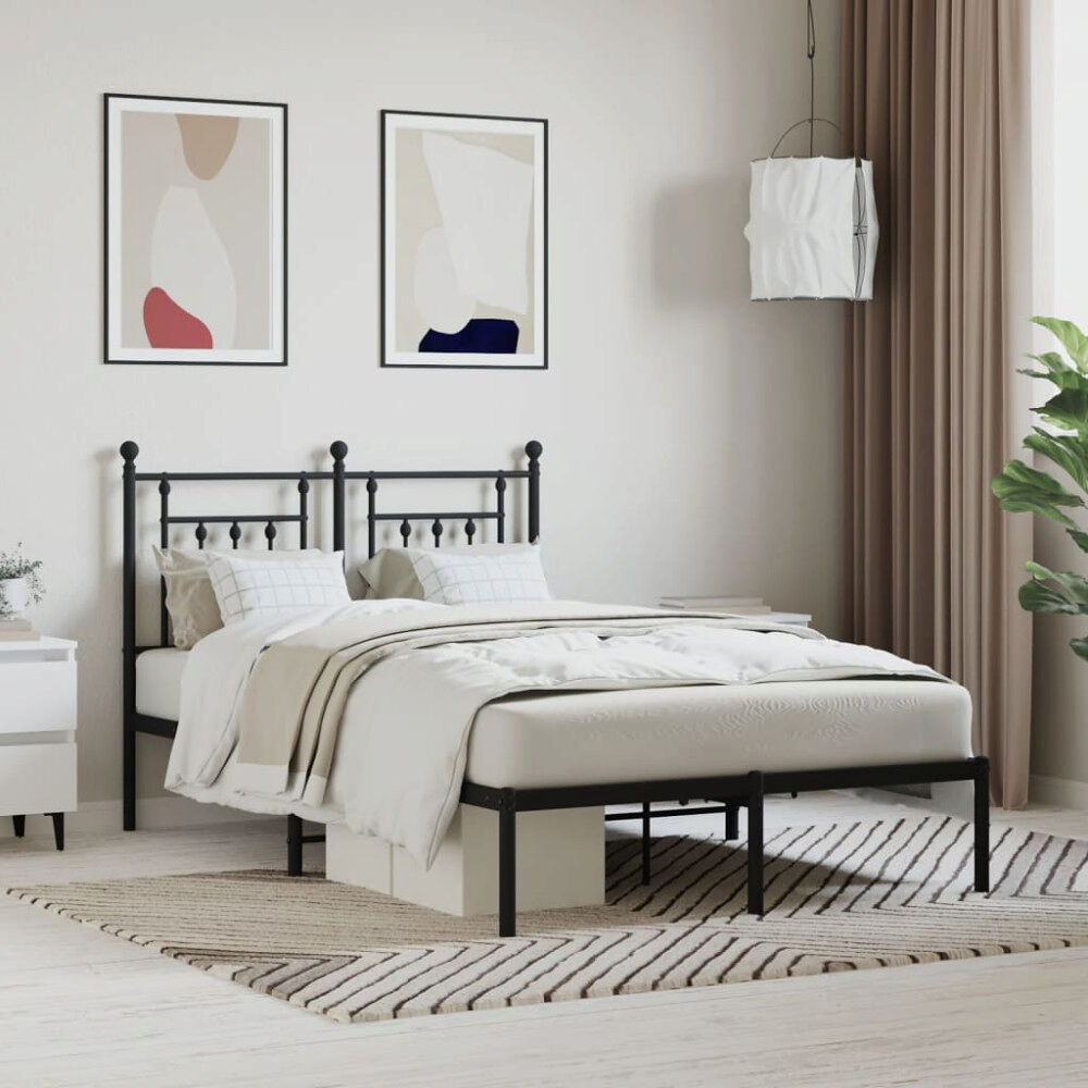 vidaXL Sängram med huvudgavel metall svart 120x190 cm