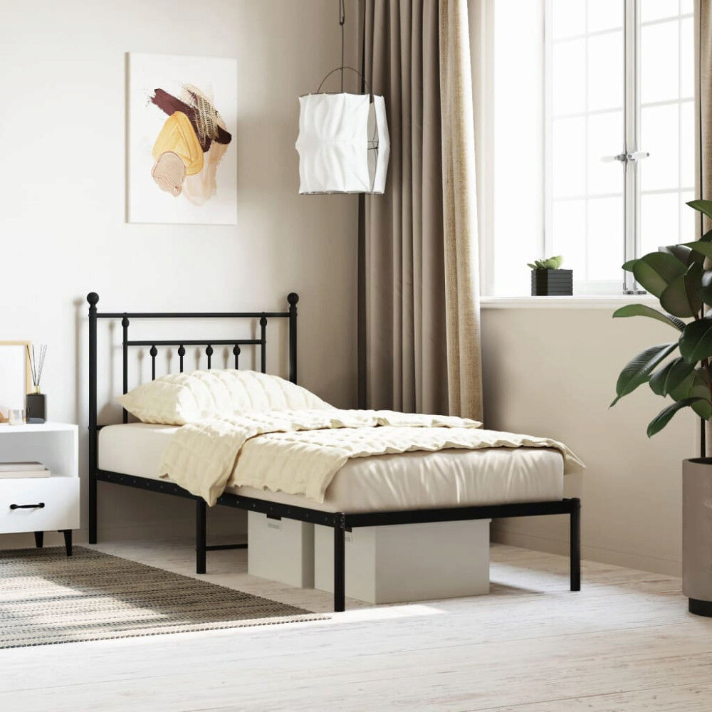 vidaXL Sängram med huvudgavel metall svart 90x190 cm