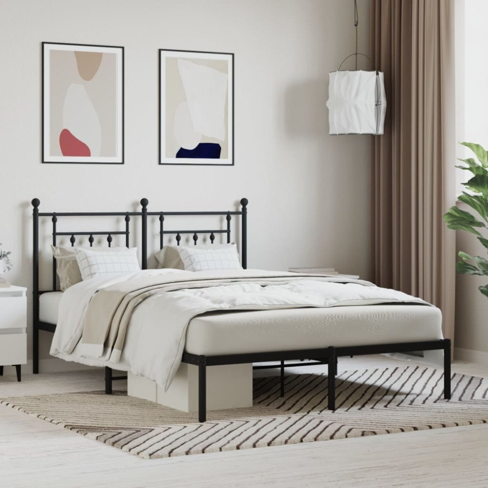 vidaXL Sängram med huvudgavel metall svart 150x200 cm