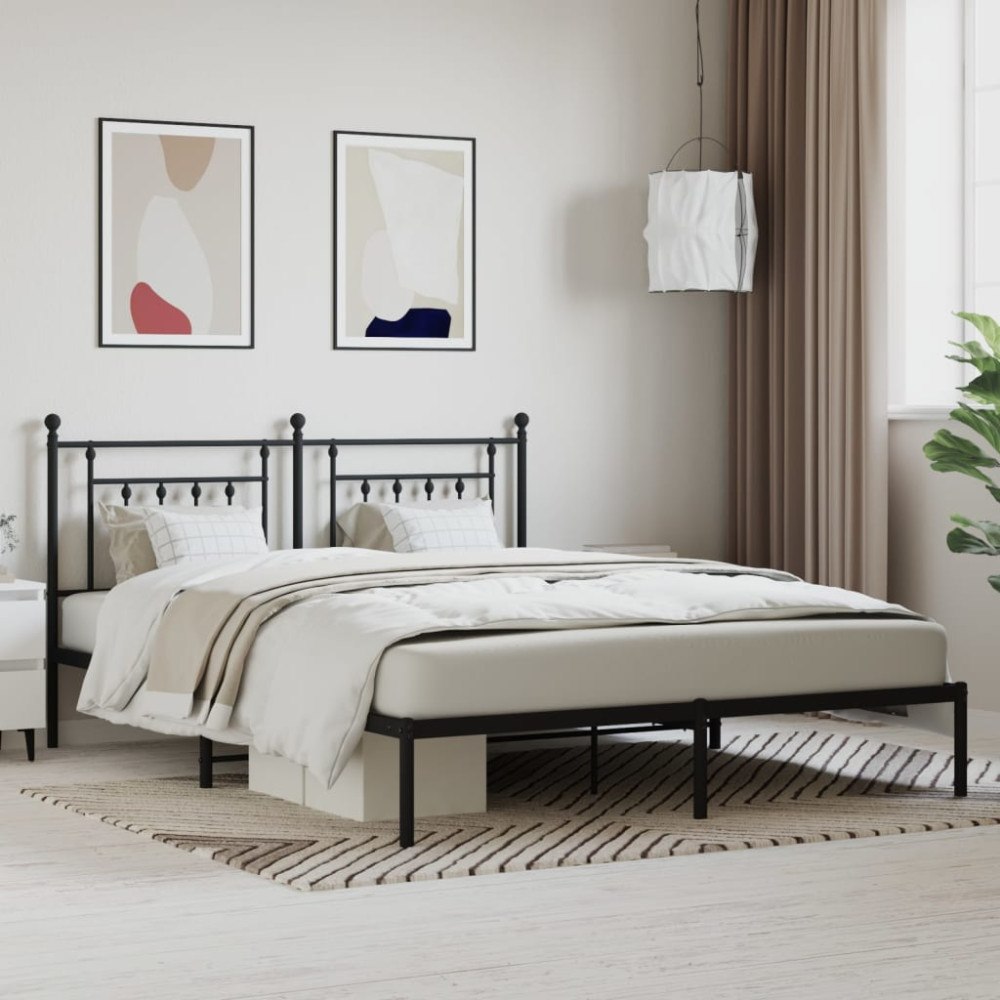 vidaXL Sängram med huvudgavel metall svart 180x200 cm