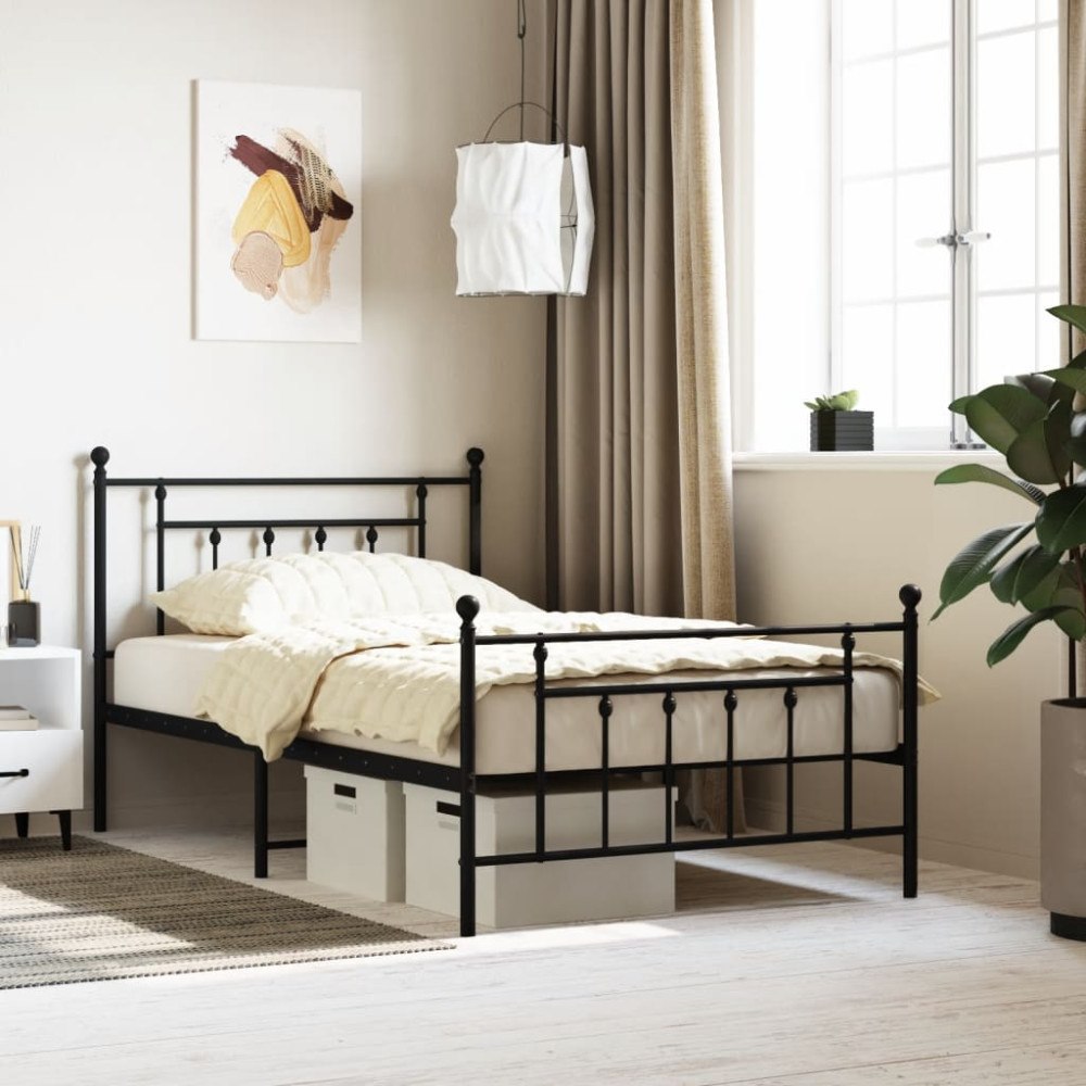 vidaXL Sängram med huvudgavel och fotgavel svart metall 107x203 cm