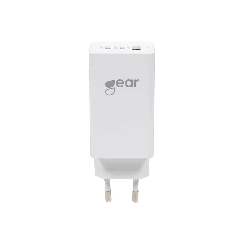 GEAR Laddare GAN 220V 2xUSB-C + 1xUSB-A PD 45W + 18W + 3A (totalt 65W) Vit