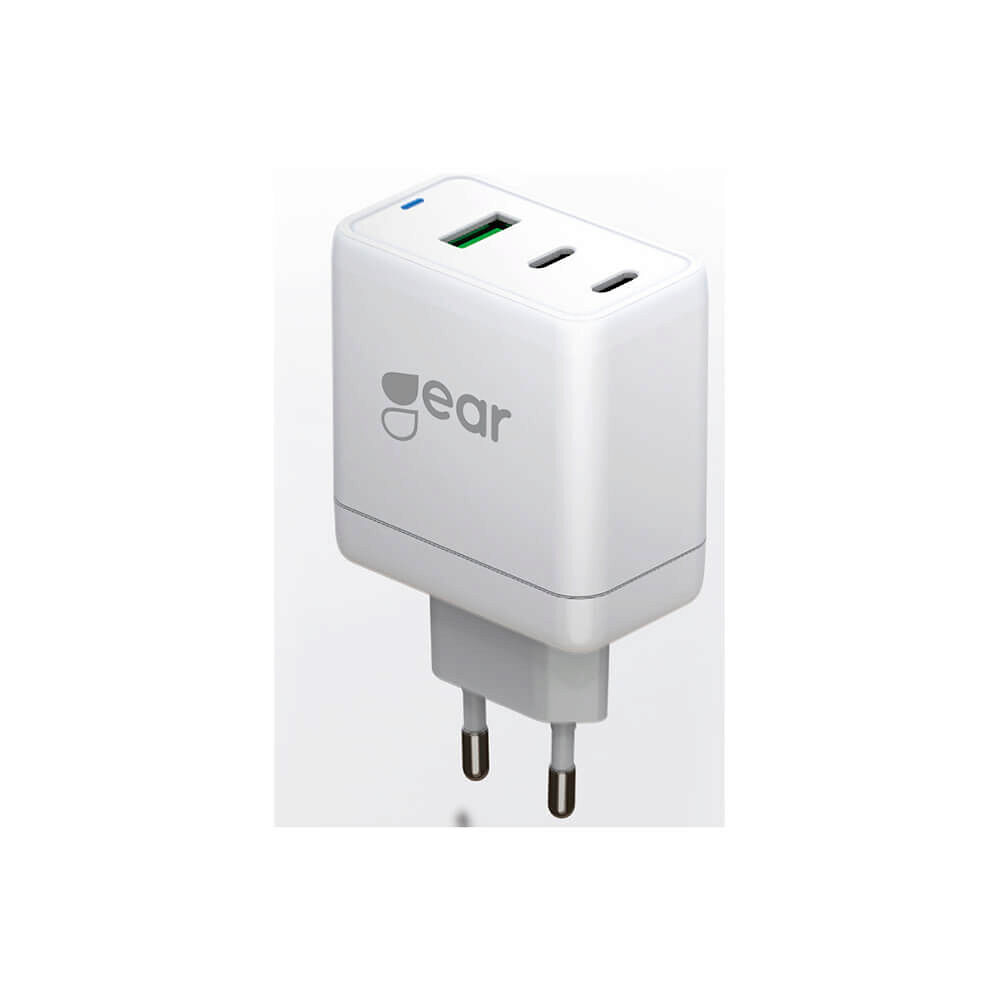 GEAR Charger GAN 220V 2xUSB-C + 1xUSB-A PD 45W + 18W + 5A (tot. 65W) Vit