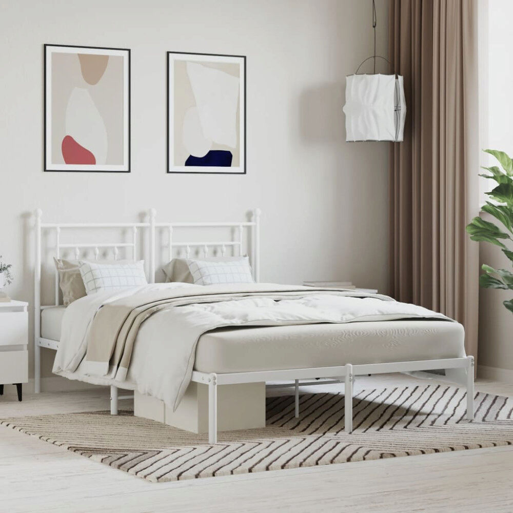 vidaXL Sängram med huvudgavel metall vit 150x200 cm