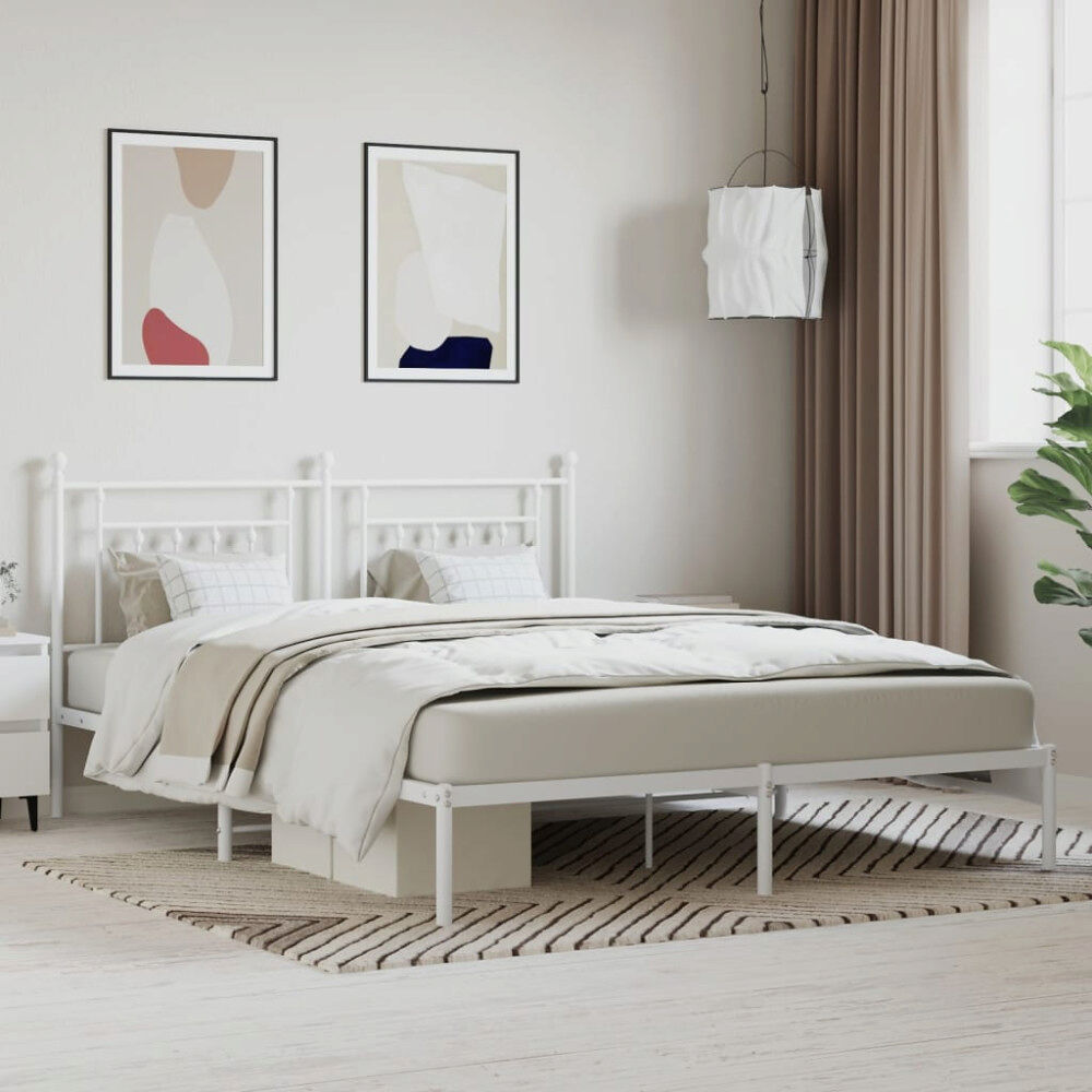 vidaXL Sängram med huvudgavel metall vit 183x213 cm