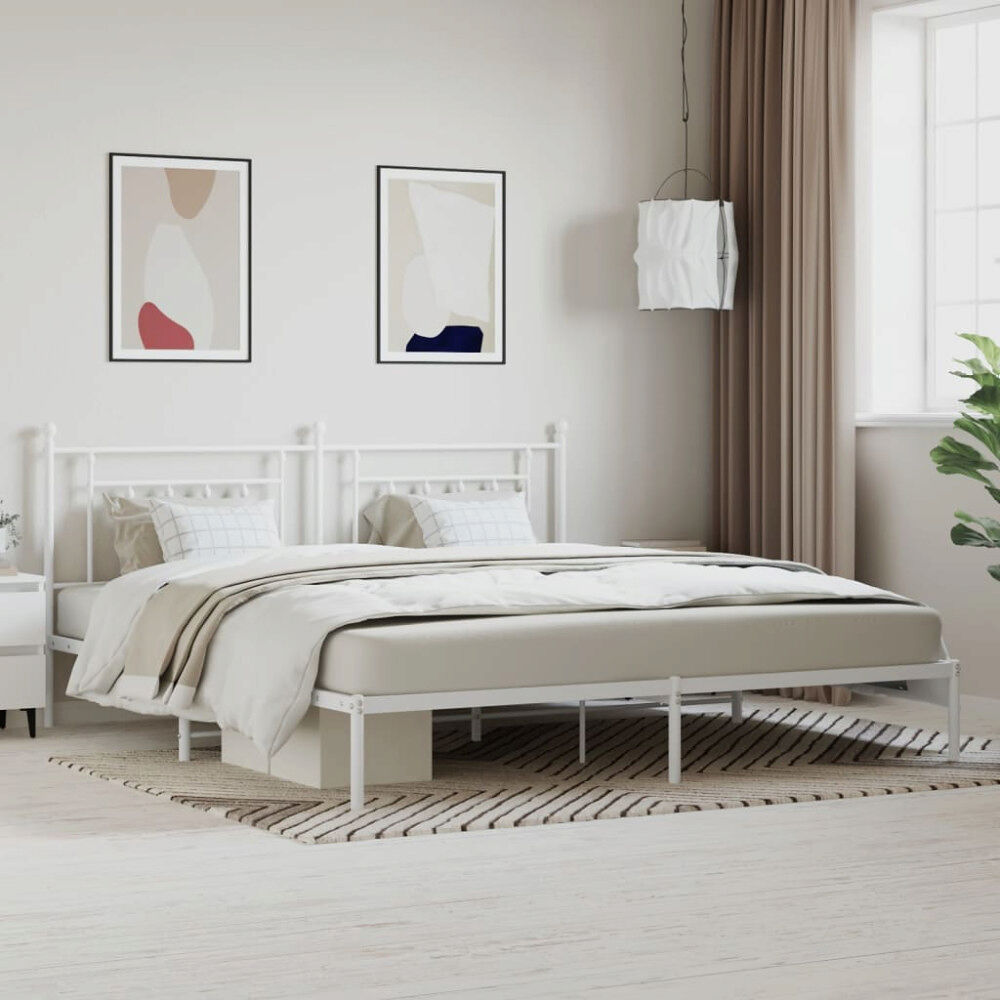vidaXL Sängram med huvudgavel metall vit 193x203 cm