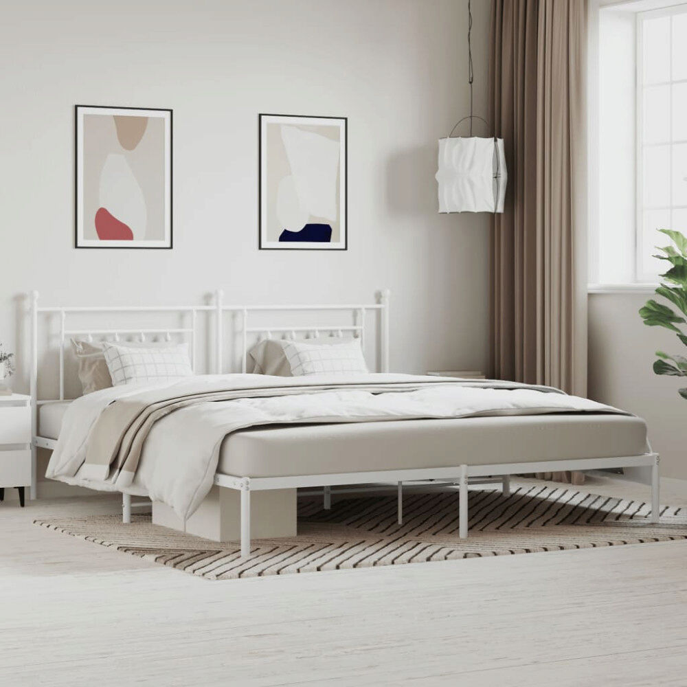 vidaXL Sängram med huvudgavel metall vit 200x200 cm