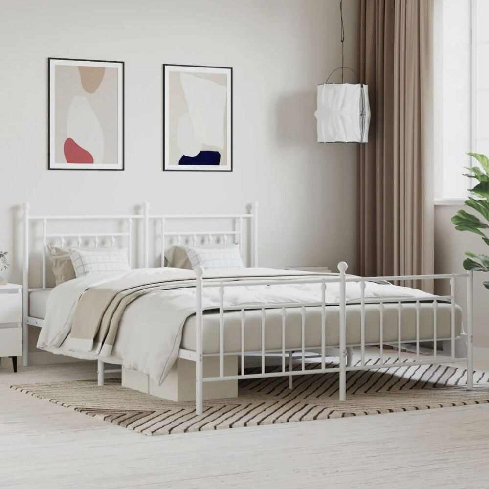 vidaXL Sängram med huvudgavel och fotgavel vit metall 183x213 cm