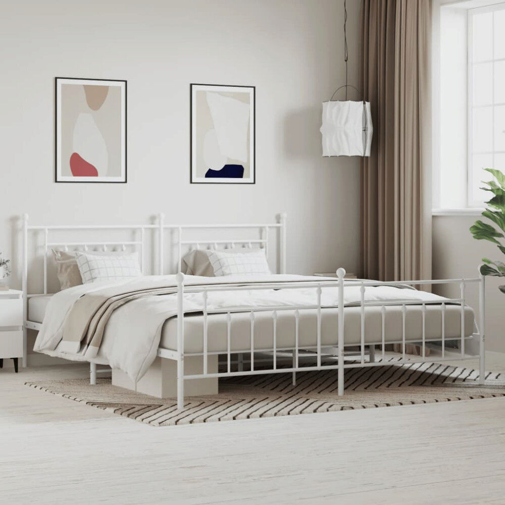vidaXL Sängram med huvudgavel och fotgavel vit metall 200x200 cm