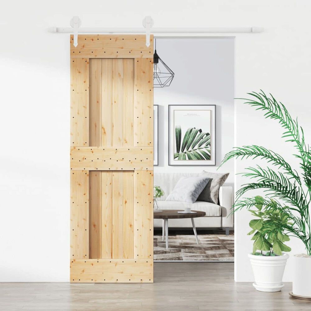 vidaXL Skjutdörr med beslag 70x210 cm massiv furu