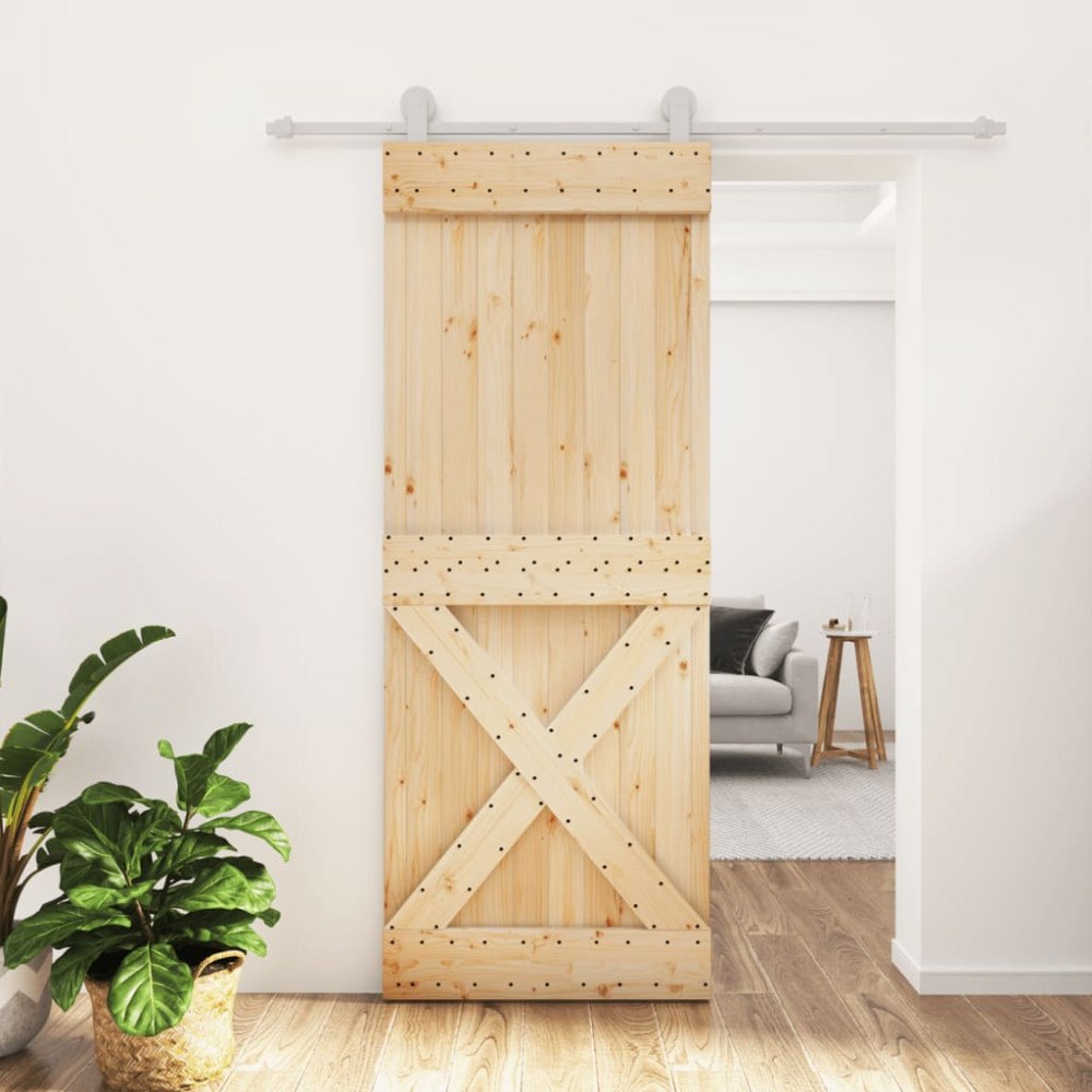 vidaXL Skjutdörr med beslag 80x210 cm massiv furu