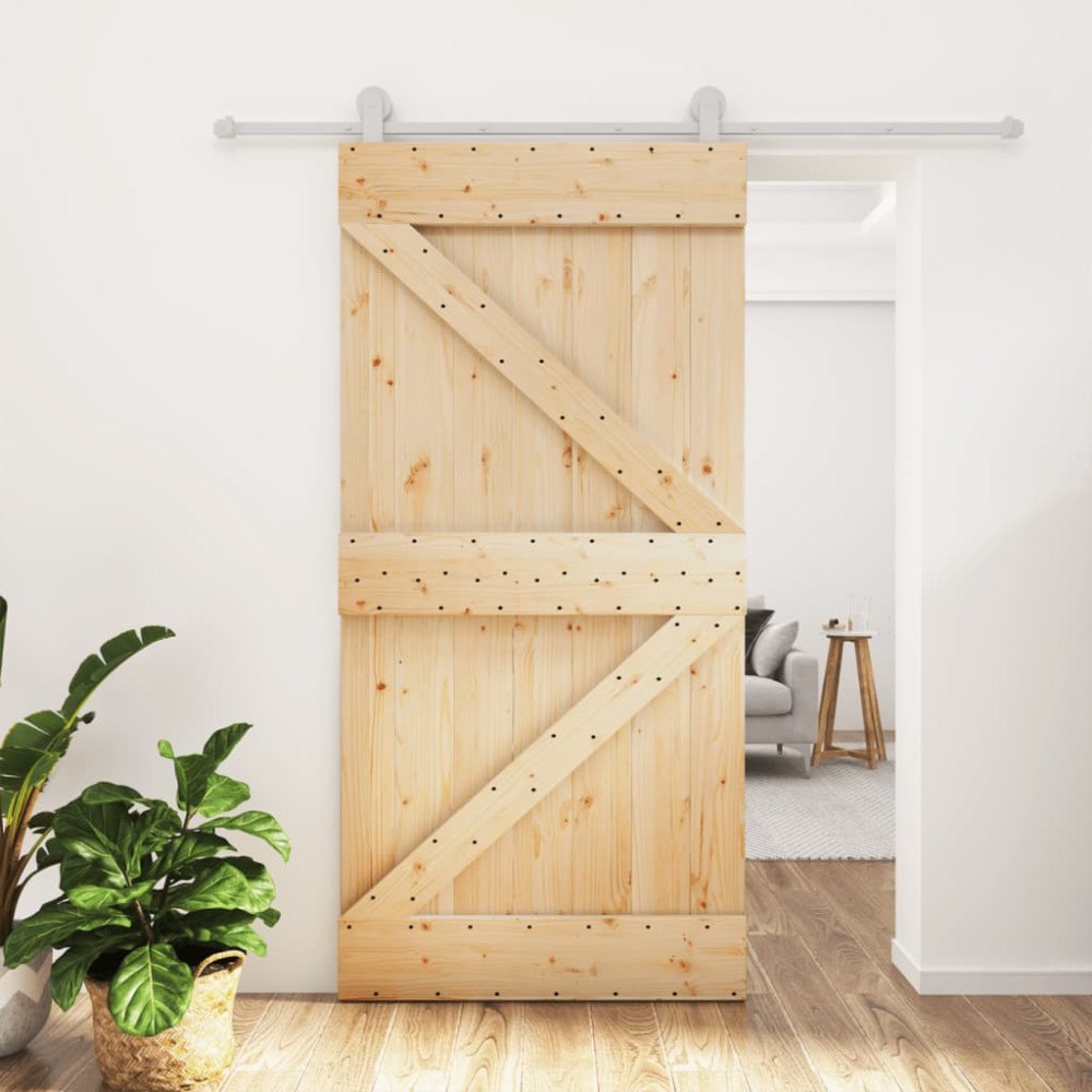 vidaXL Skjutdörr med beslag 100x210 cm massiv furu