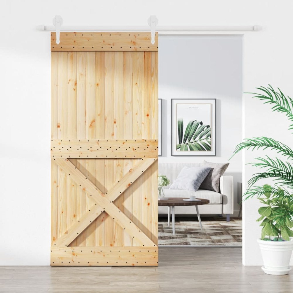 vidaXL Skjutdörr med beslag 95x210 cm massiv furu
