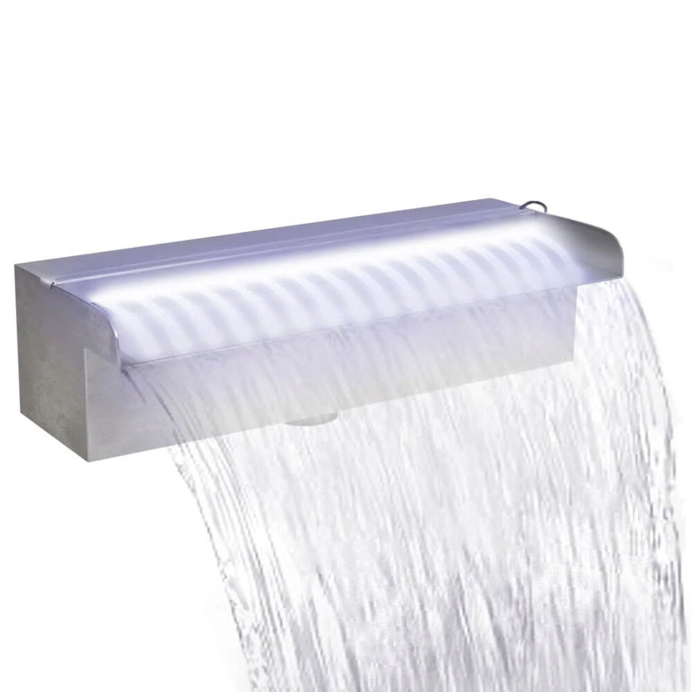vidaXL Rektangulärt Vattenfall Poolfontän med LEDs i rostfritt stål 30 cm