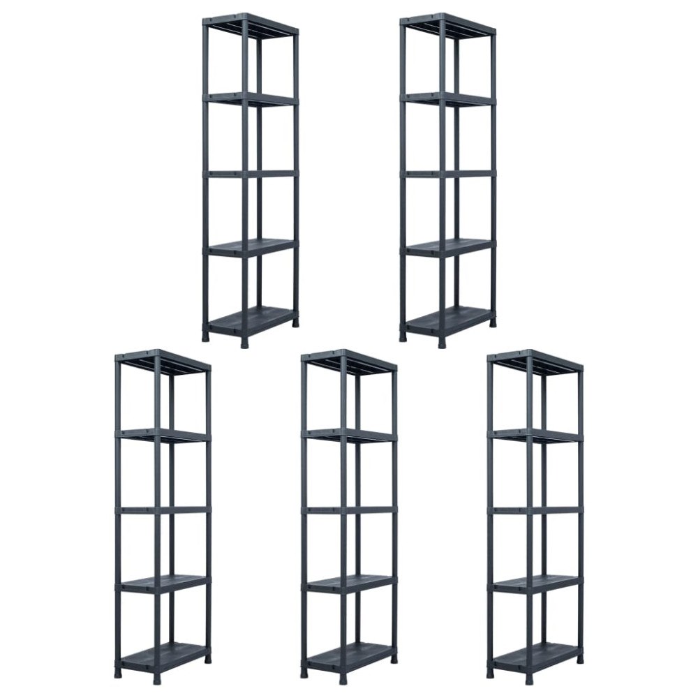 vidaXL Förvaringshyllor 5 st svart 125 kg 60x30x180 cm plast
