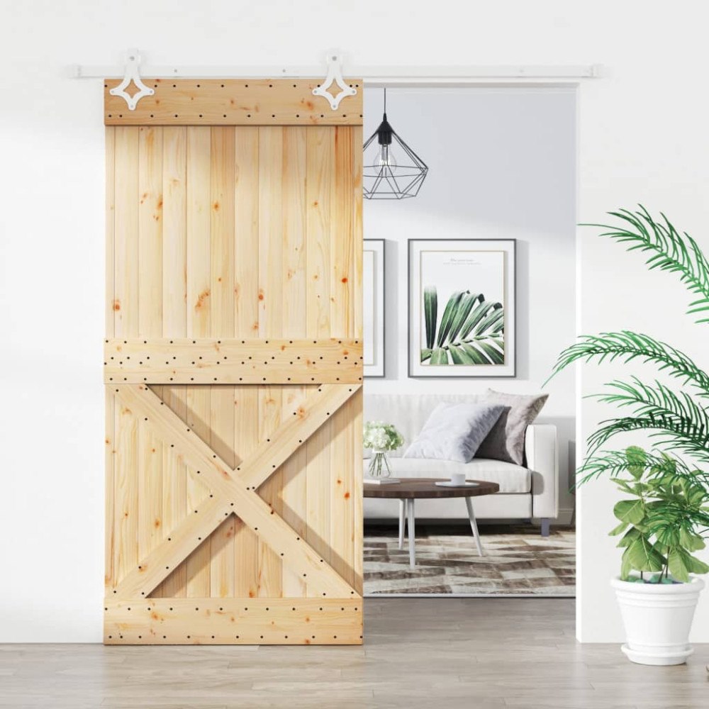 vidaXL Skjutdörr med beslag 95x210 cm massiv furu