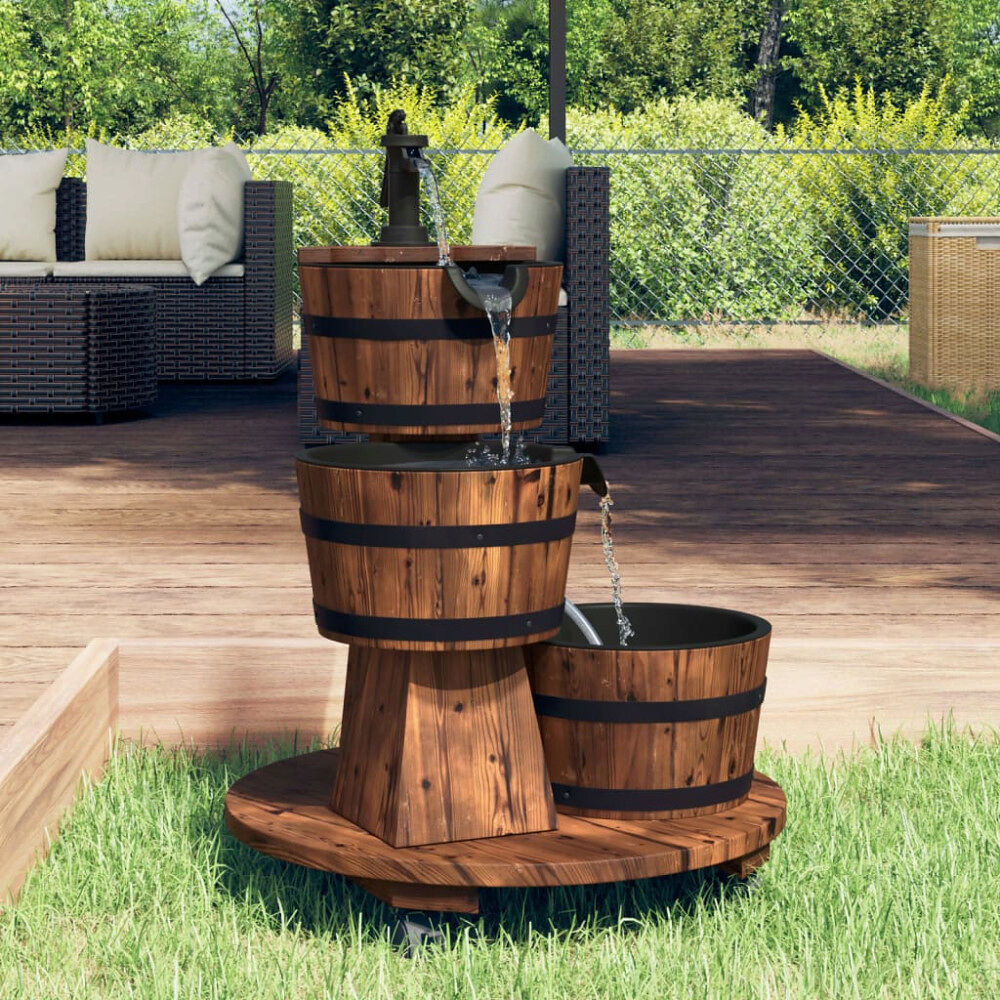 vidaXL Vattenfontän på hjul med pump 55x55x80 cm massivt granträ