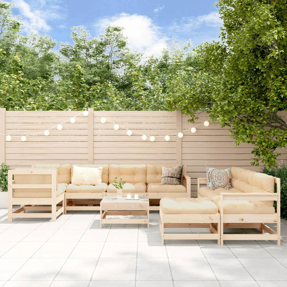 vidaXL Loungegrupp för trädgården med dynor 10 delar massivt trä