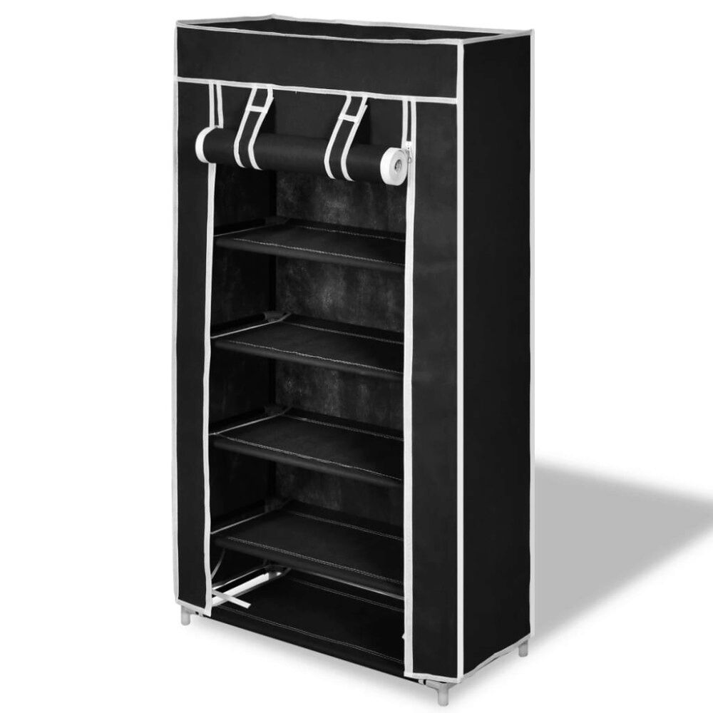 vidaXL Skoförvaring med överdrag i tyg 58 x 28 x 106 cm svart