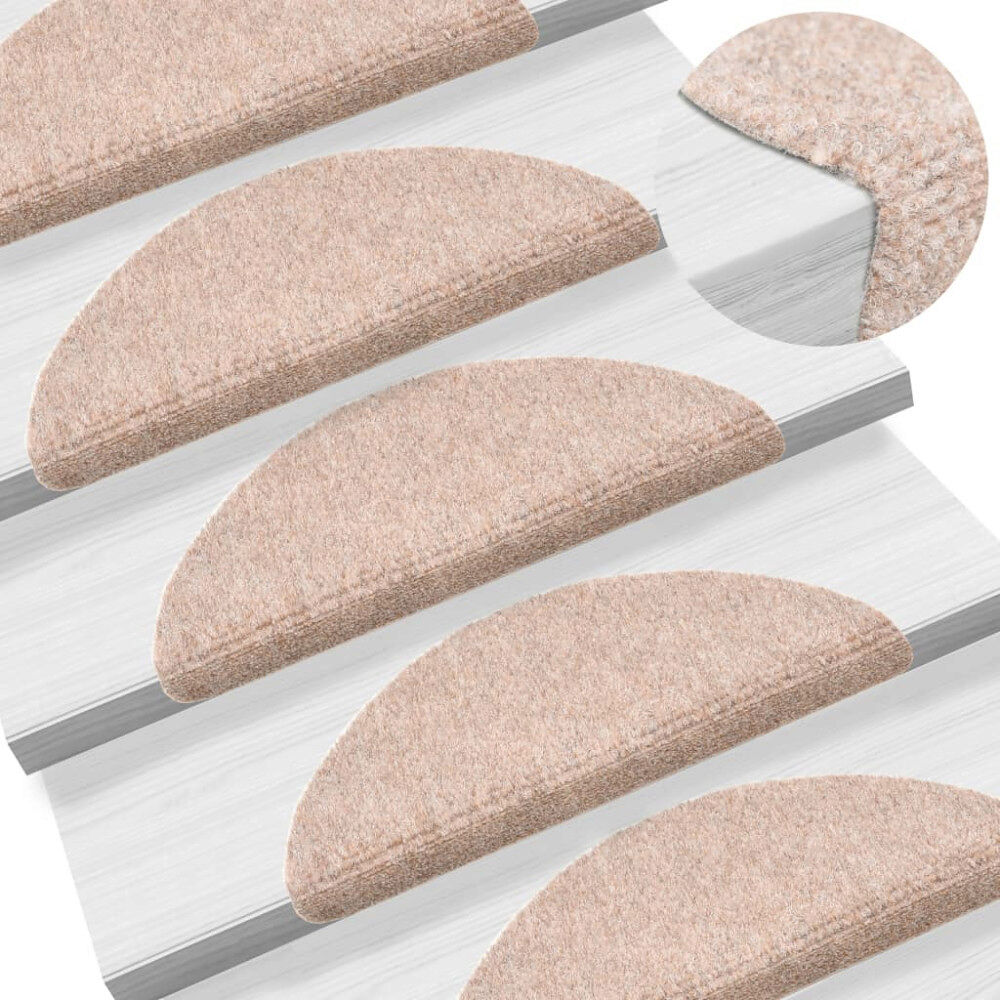 vidaXL Trappmattor självhäftande 15 st 56x17x3 cm krämfärgade halvrunda