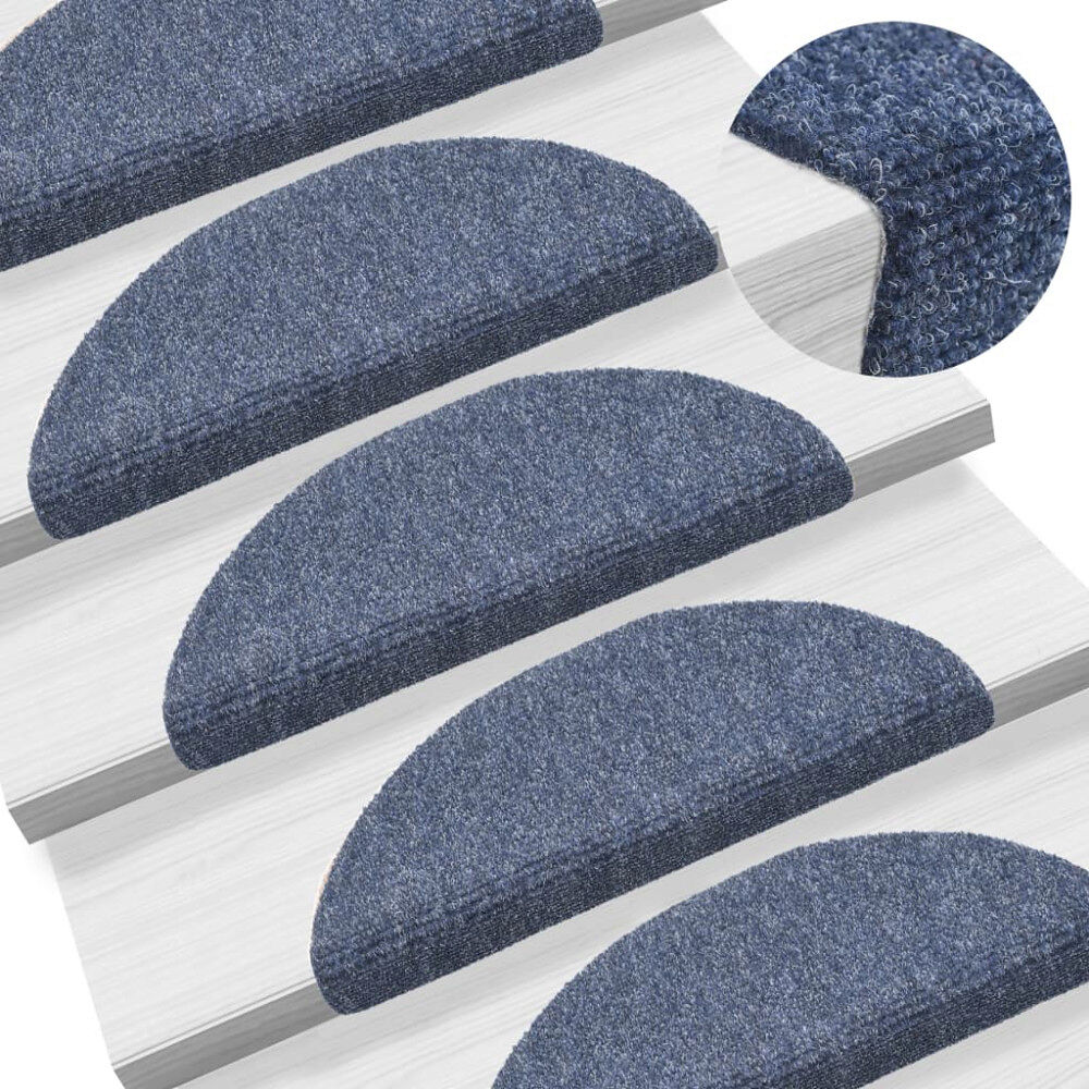 vidaXL Trappmattor självhäftande 15 st 56x17x3 cm blå halvrunda