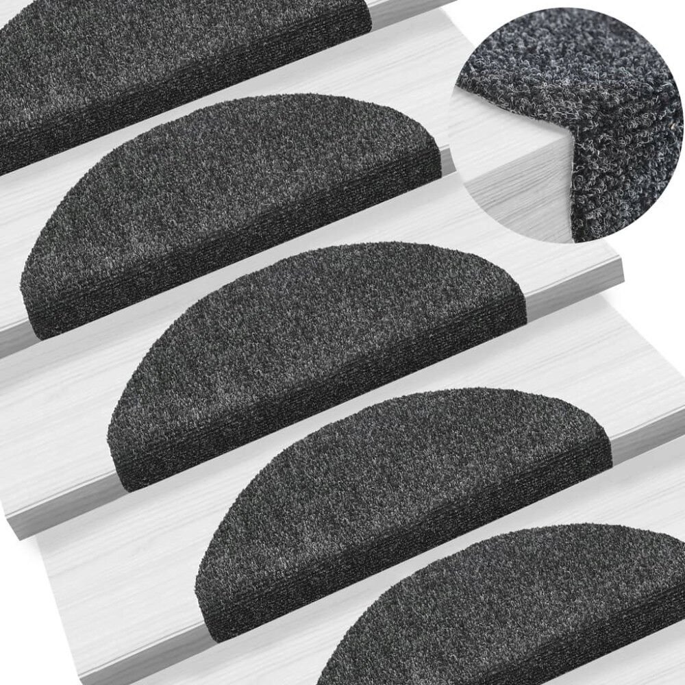 vidaXL Trappmattor självhäftande 15 st 65x21x4 cm mörkgrå halvrunda stora