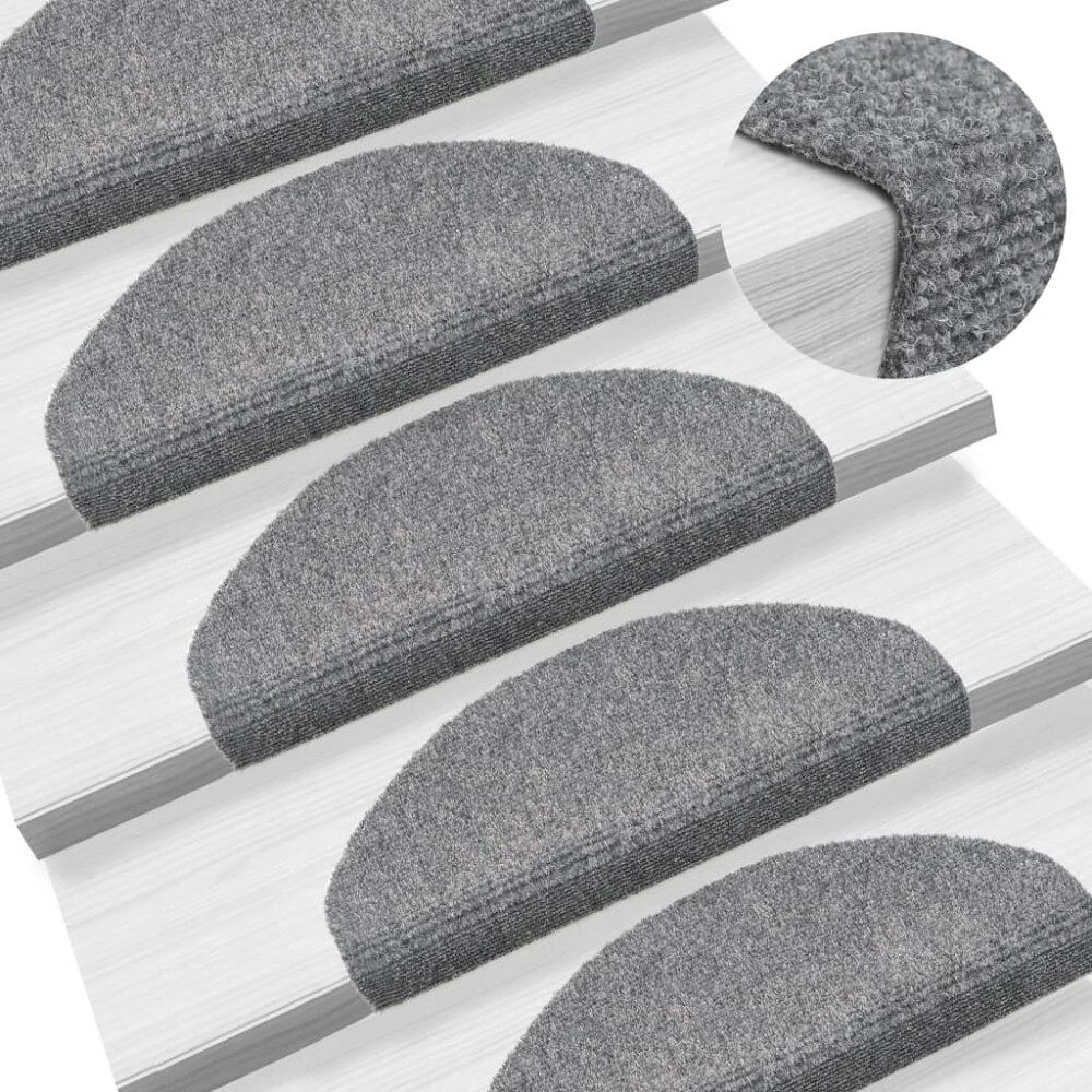 vidaXL Trappmattor självhäftande 15 st 65x21x4 cm ljusgrå halvrunda stora